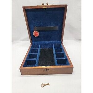 Vintage Royal London International Collection Wood/Leather Jewelry Box W/ Key